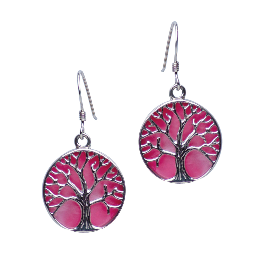 Tree of Life Earrings with Pink Mother of Pearl Accent | SilverAndGold