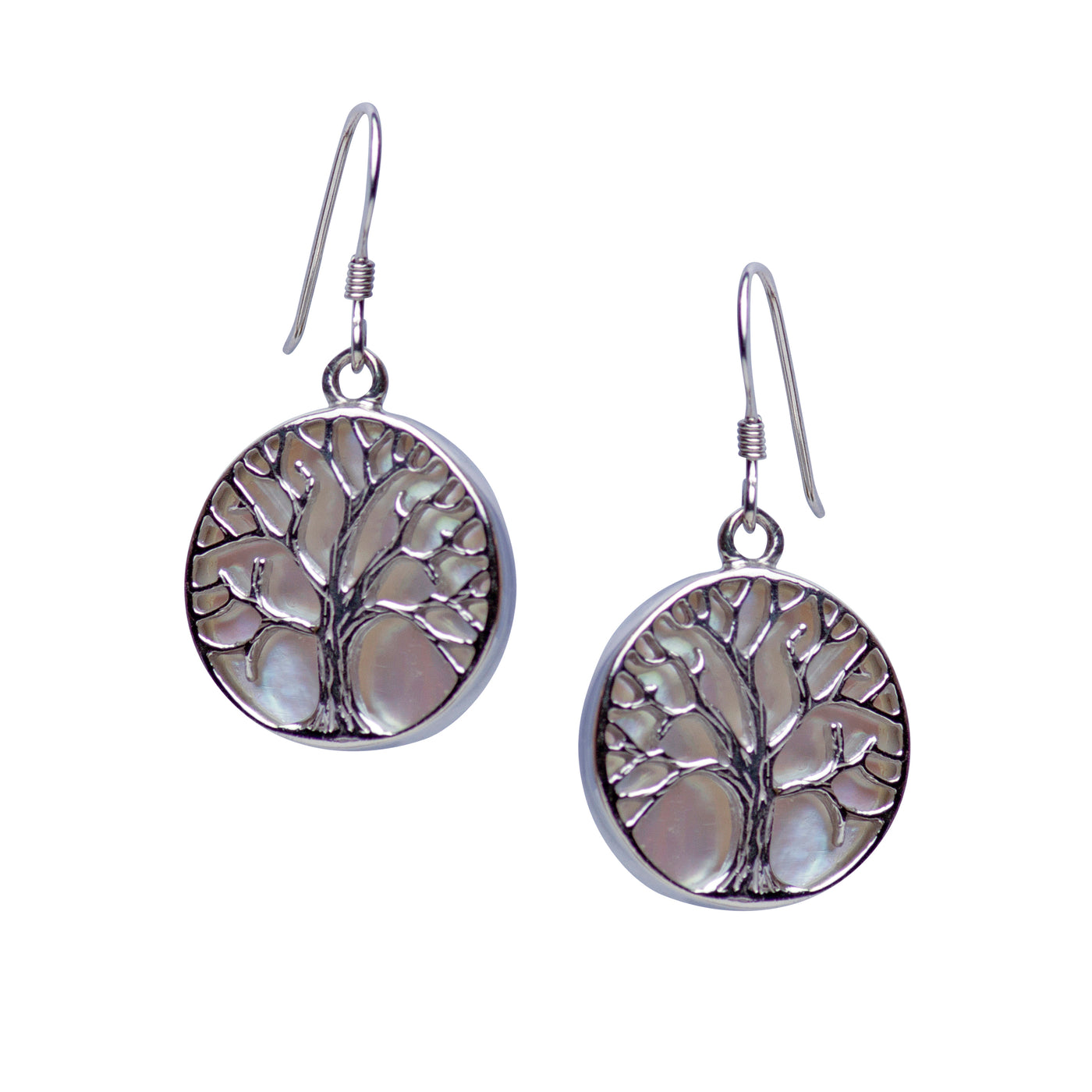 White Mother of Pearl Accented Tree of Life Earrings | SilverAndGold