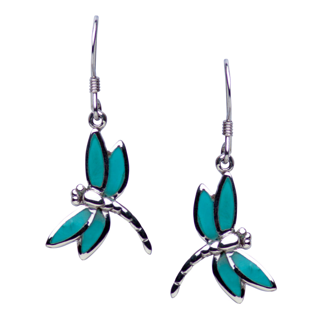 Sterling Silver Created Turquoise Dragonfly Earrings | SilverAndGold