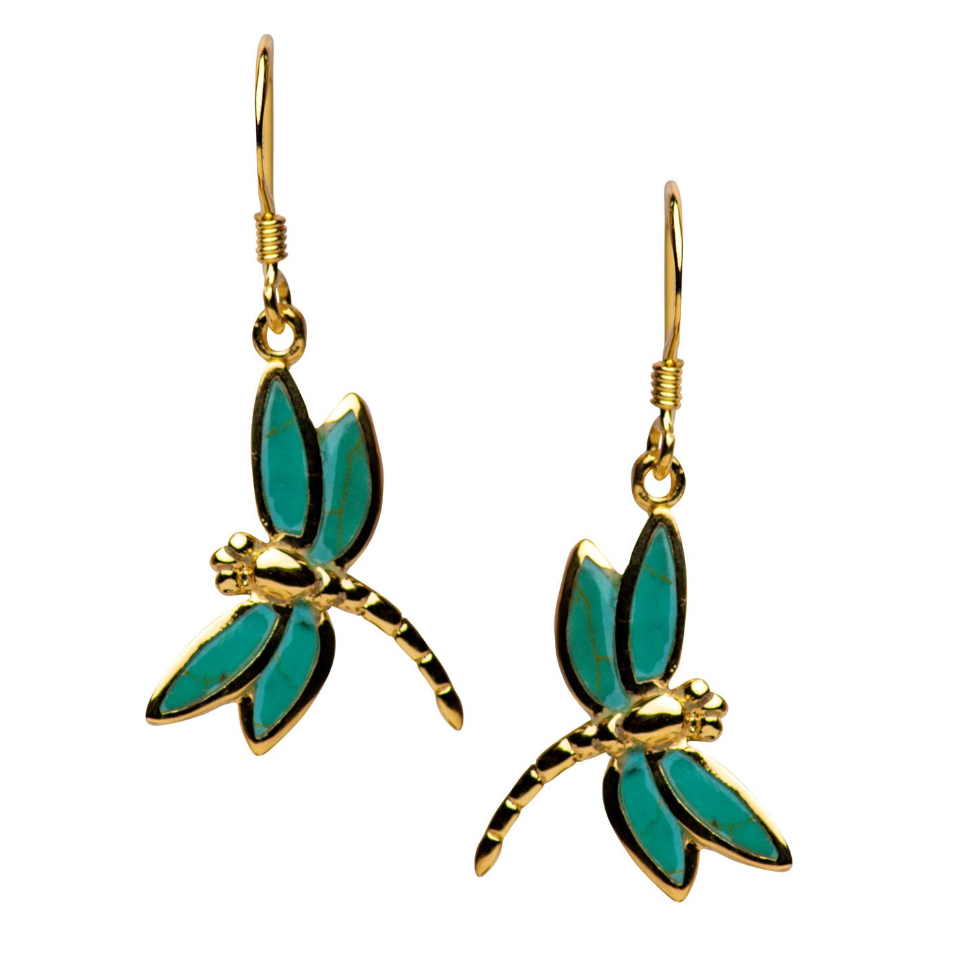 Gold Plated Created Turquoise Dragonfly Earrings | SilverAndGold