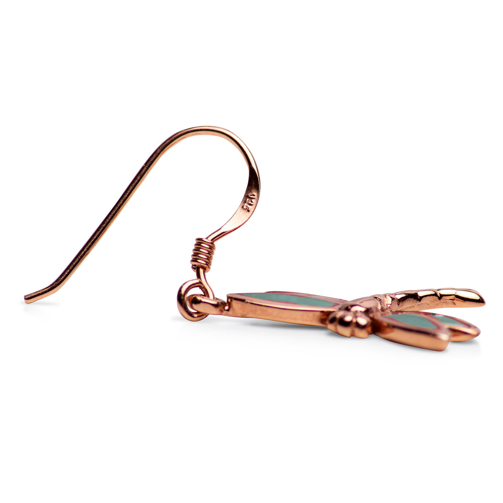 Rose Gold Plated Created Turquoise Dragonfly Earrings | SilverAndGold