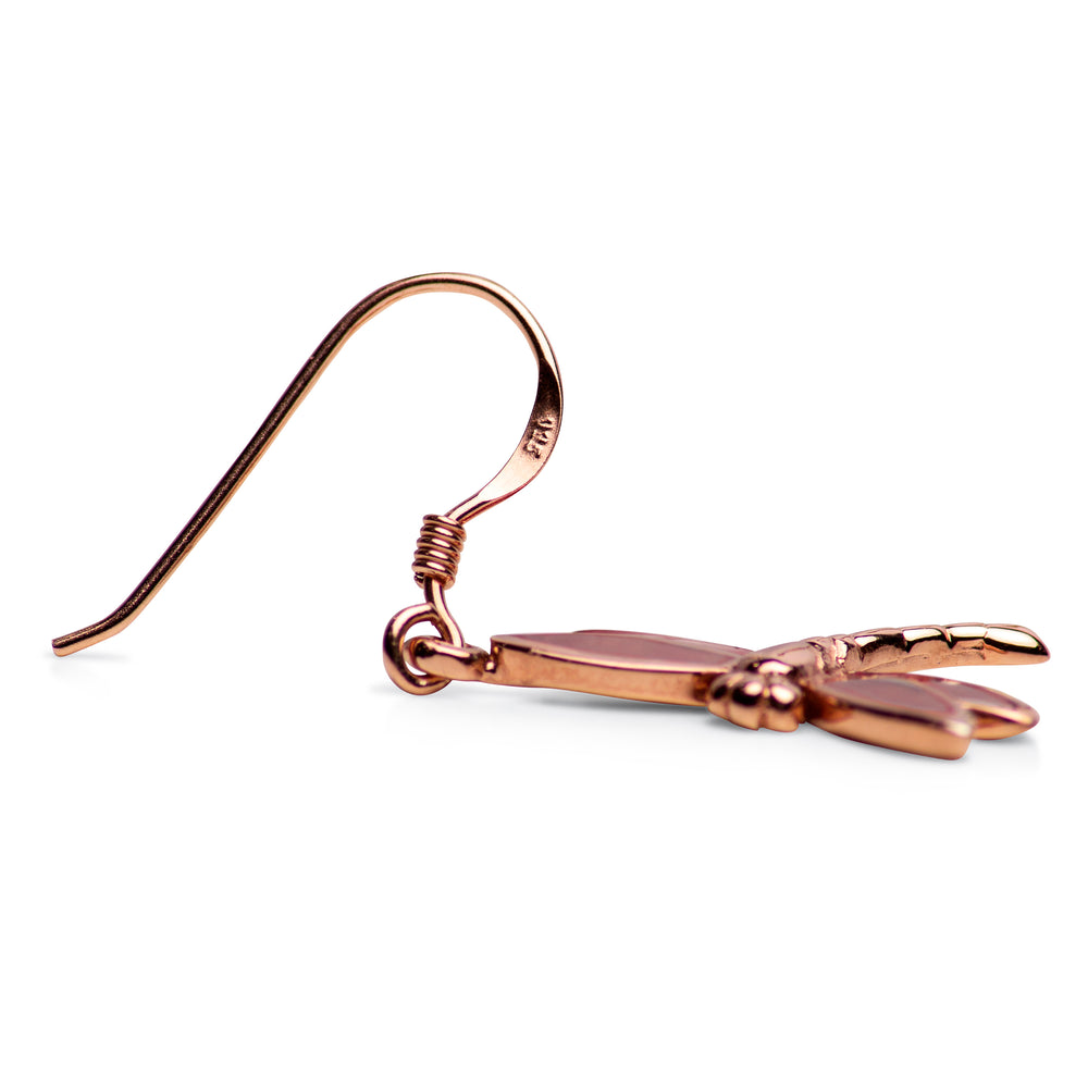 14K Rose Gold Plated White Dragonfly Earrings | SilverAndGold