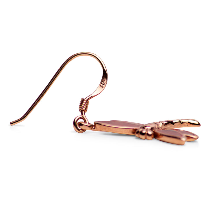 14K Rose Gold Plated White Dragonfly Earrings | SilverAndGold