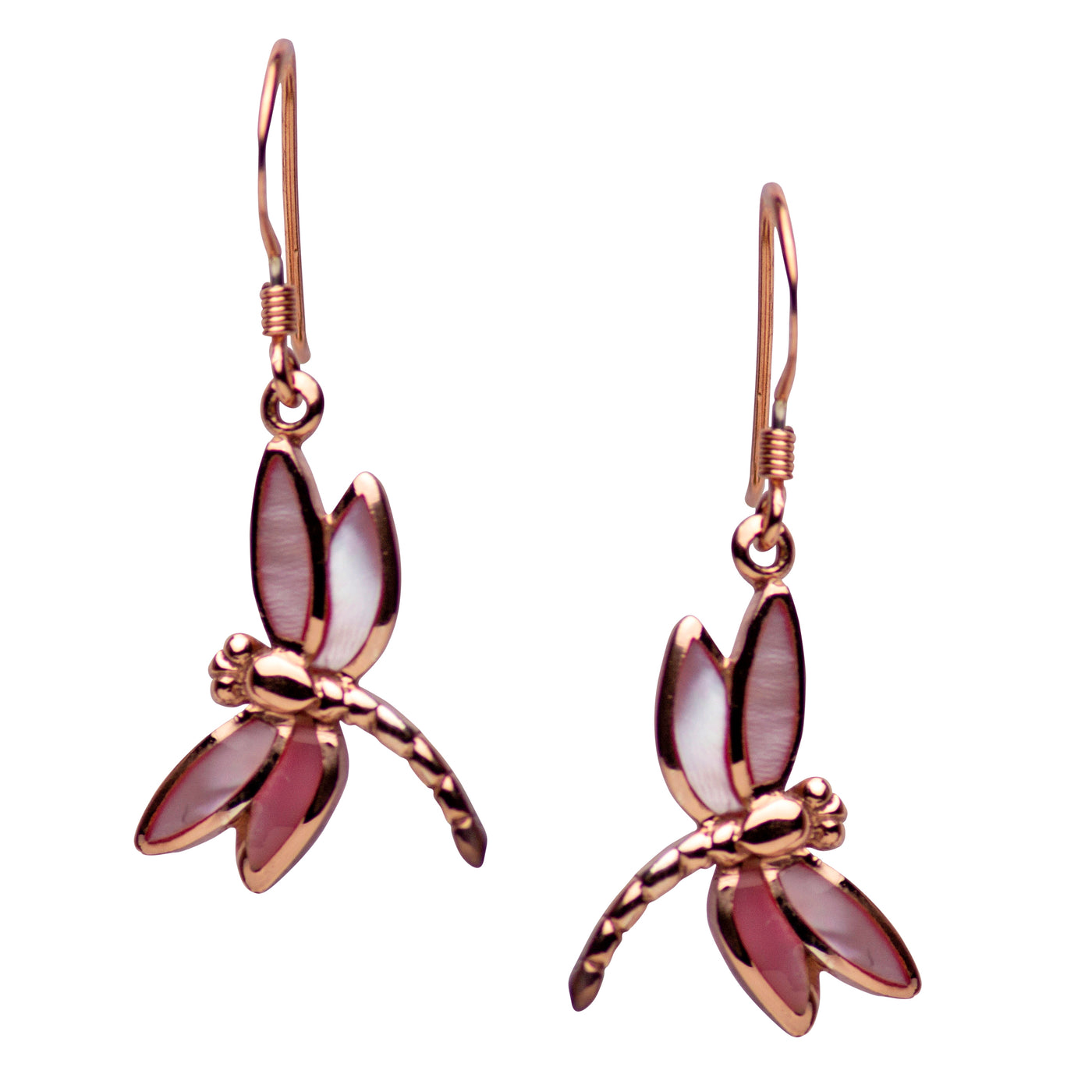 Rose Gold Plated Pink Dragonfly Earrings | SilverAndGold