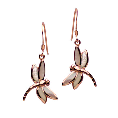 14K Rose Gold Plated White Dragonfly Earrings | SilverAndGold