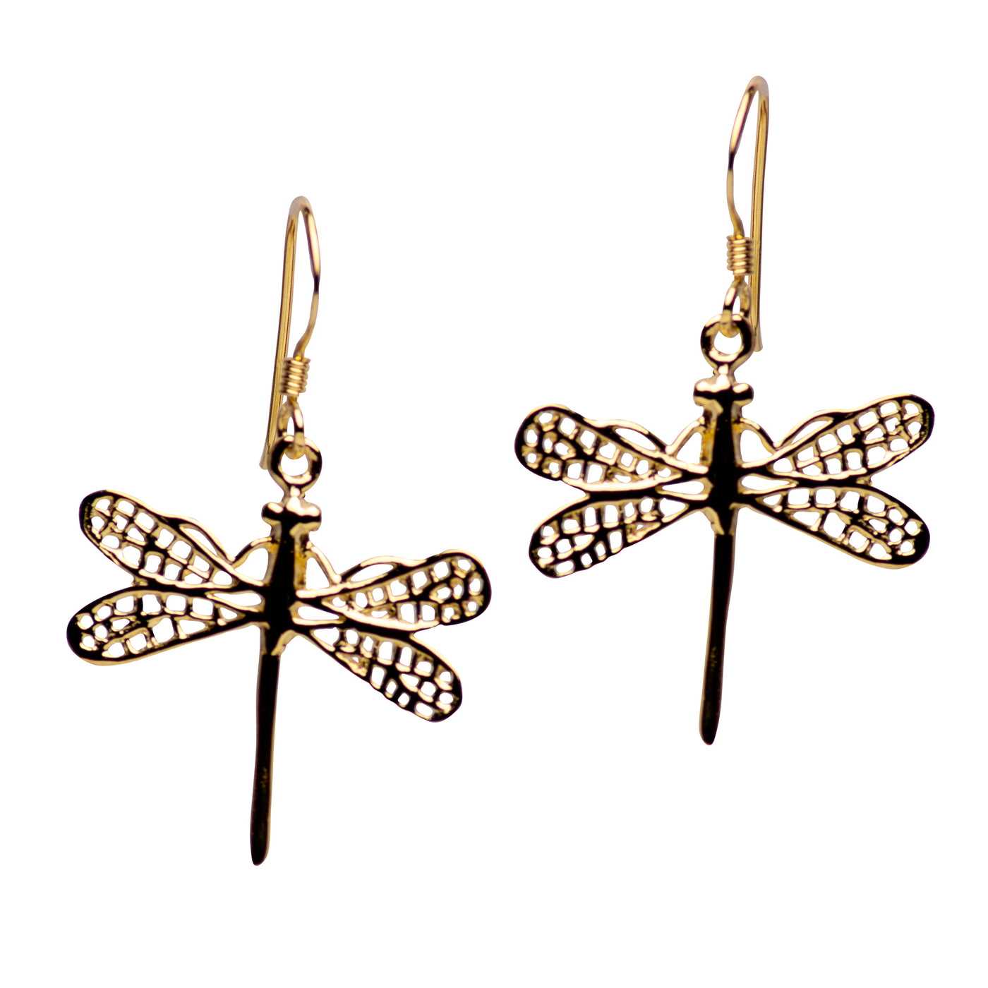 14K Yellow Gold Plated Dragonfly Earrings | SilverAndGold