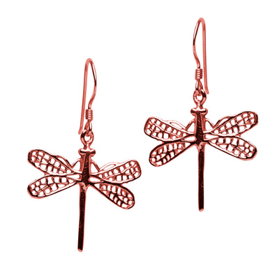 14K Rose Gold Plated Dragonfly Earrings | SilverAndGold