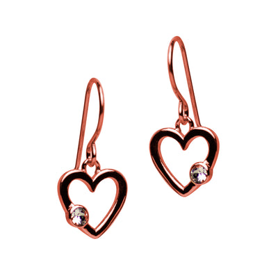 14K Rose Gold Plated Heart Dangle Earrings | SilverAndGold