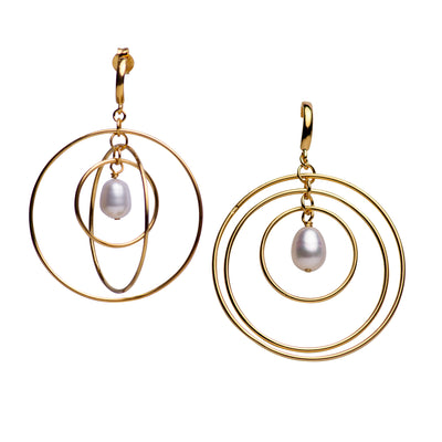 14K Gold Plated & Pearl Circle Dangle Earrings | SilverAndGold