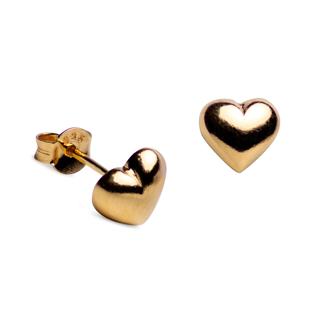 14K Yellow Gold Plated Heart Stud Earrings | SilverAndGold
