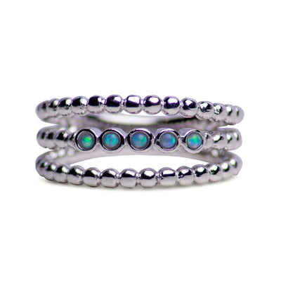 Sterling Silver Synthetic Opal 3 Strand Beaded Ring