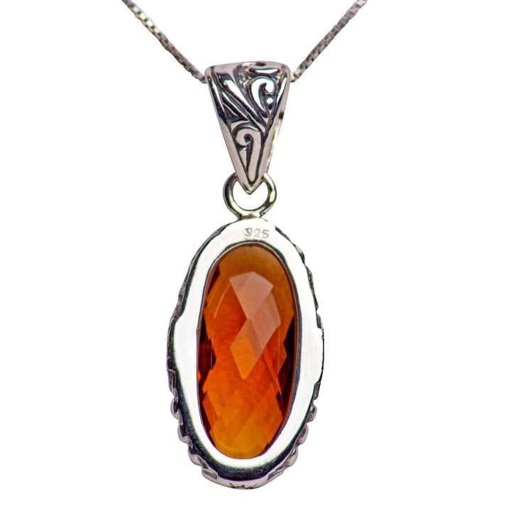 Oval Citrine Quartz and Sterling Silver Pendant Necklace