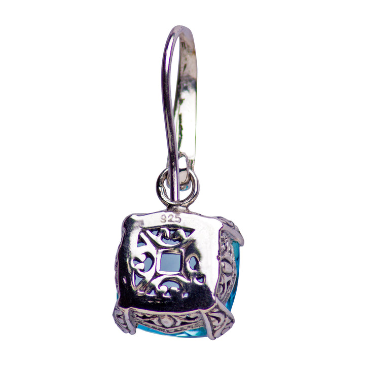 Square Blue Topaz Quartz and Sterling Silver Dangle Earrings