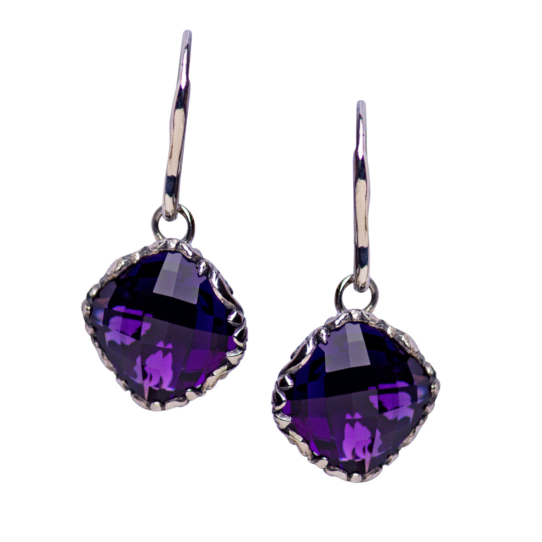 Deep Purple Amethyst Quartz and Sterling Silver Dangle Earrings