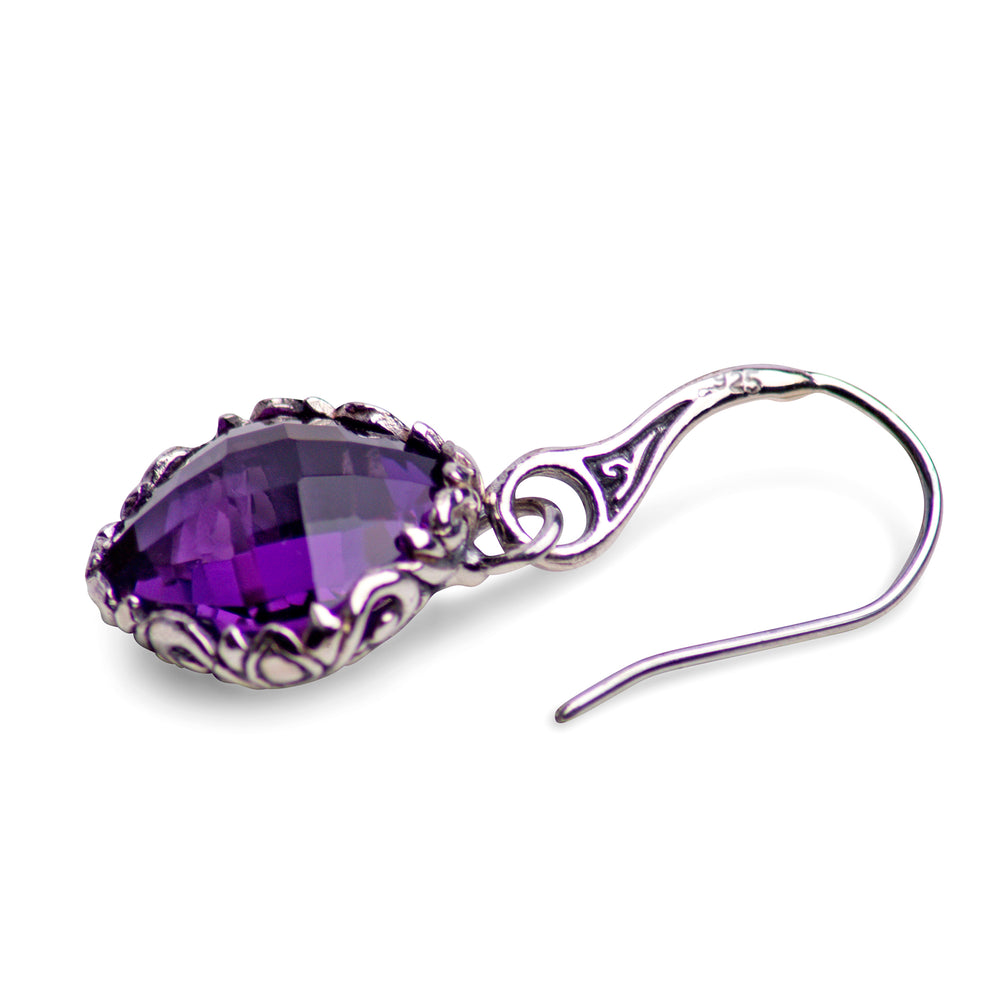 Deep Purple Amethyst Quartz and Sterling Silver Dangle Earrings