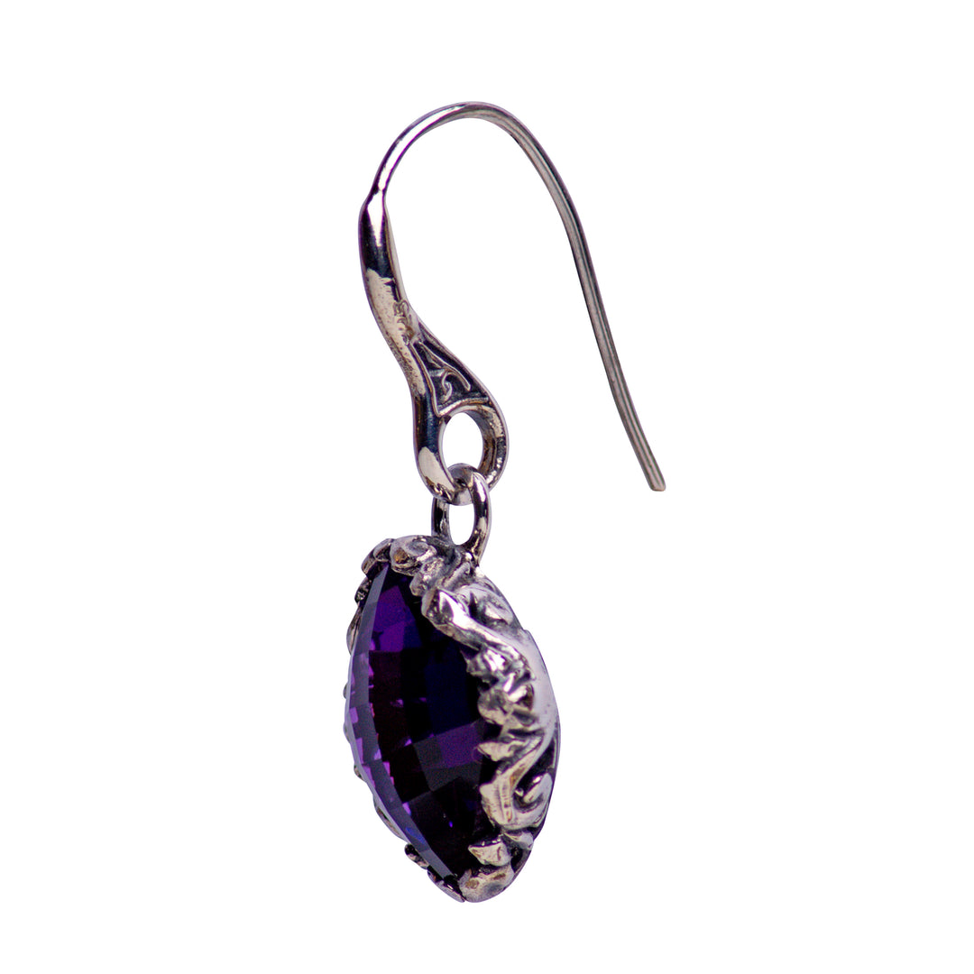 Deep Purple Amethyst Quartz and Sterling Silver Dangle Earrings