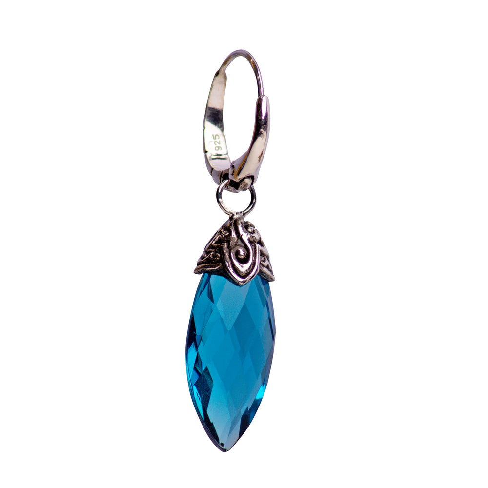 Marquise Shaped Blue Topaz Quartz and Sterling Silver Dangle Earrings