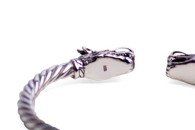 Double-Dragon Head Cuff Silver Bracelet