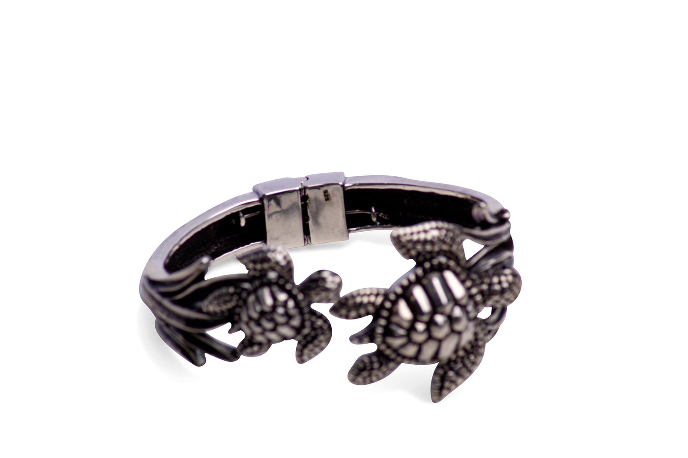 Large Double Turtle Silver Cuff Bracelet