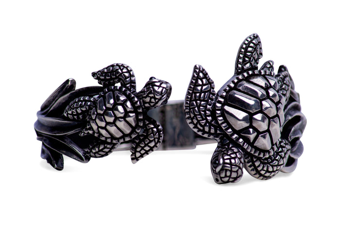 Double Turtle Silver Cuff Bracelet