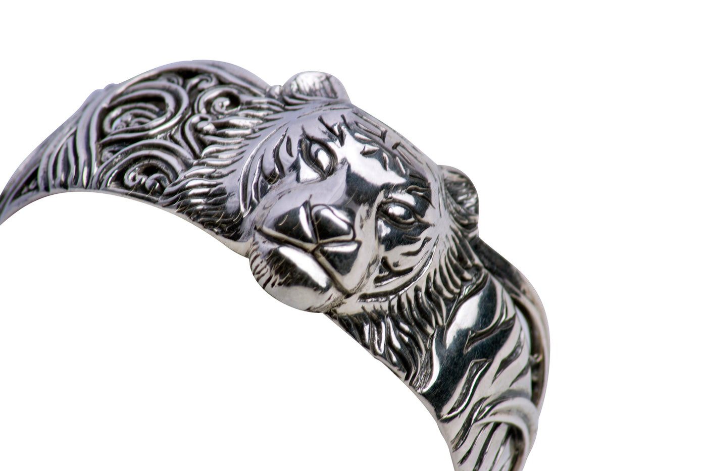 Silver Tiger Head Cuff Bracelet