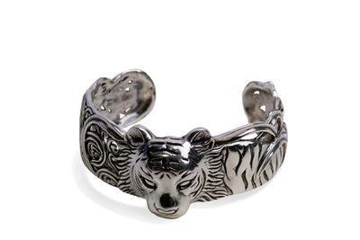 Silver Tiger Head Cuff Bracelet