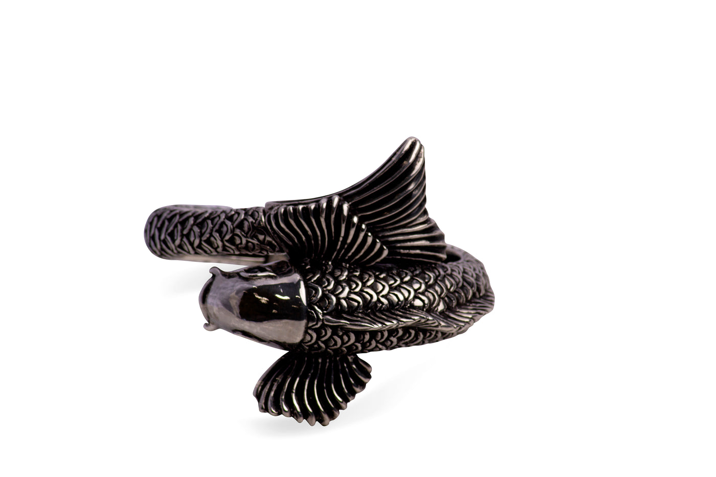 Lucky Koi Fish Hinged Silver Cuff Bracelet