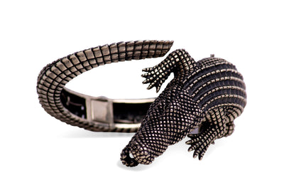 Alligator Hinged Silver Cuff Bracelet