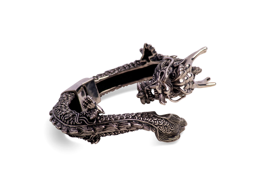 Dragon & Tail Hinged Silver Bracelet