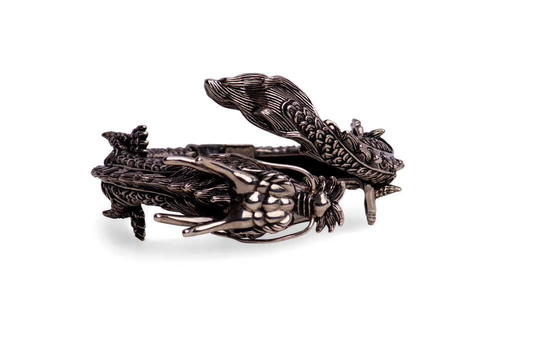 Dragon & Tail Hinged Silver Bracelet
