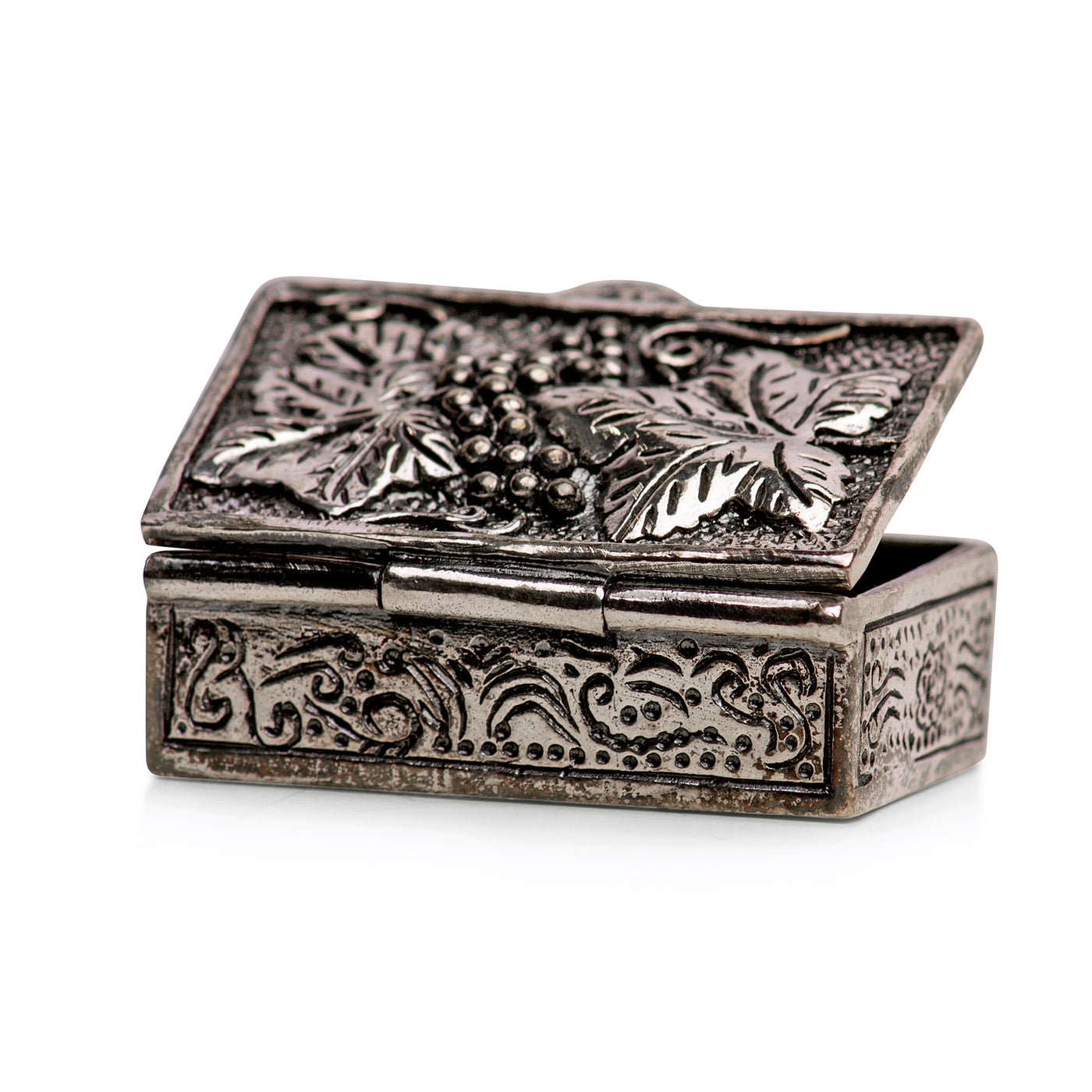 Sterling Silver Rectangle Grape Leaf and Vine Box