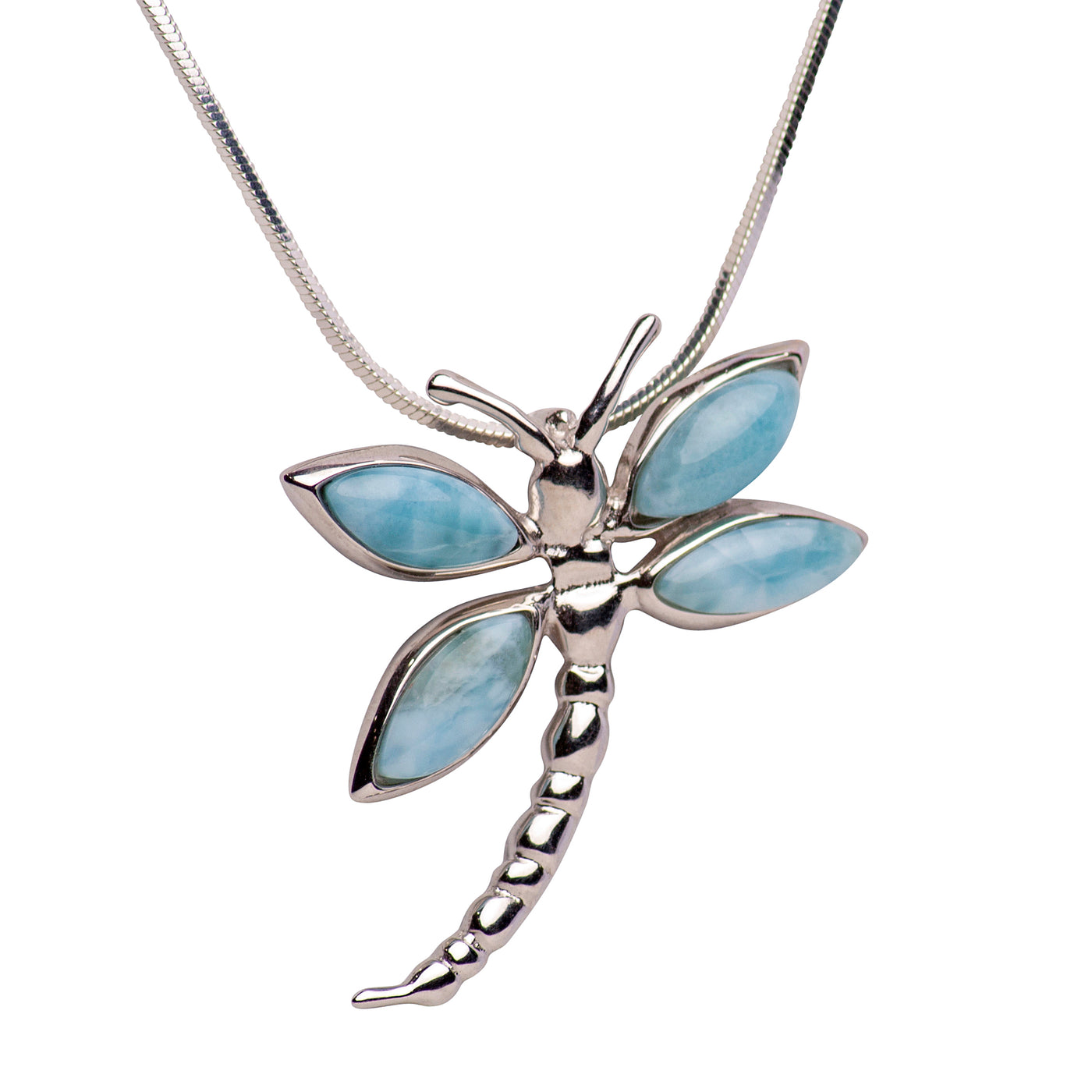 Larimar Dragonfly Silver Pendant Necklace