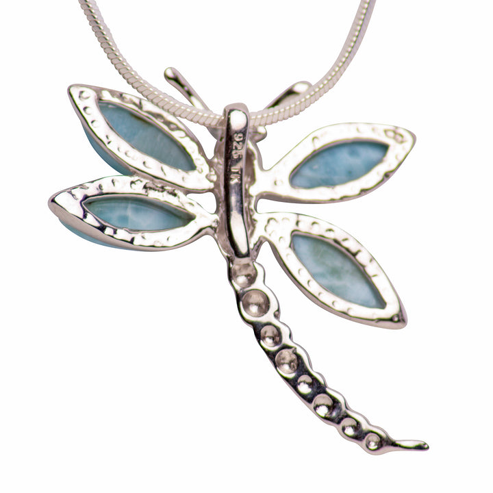 Larimar Dragonfly Silver Pendant Necklace