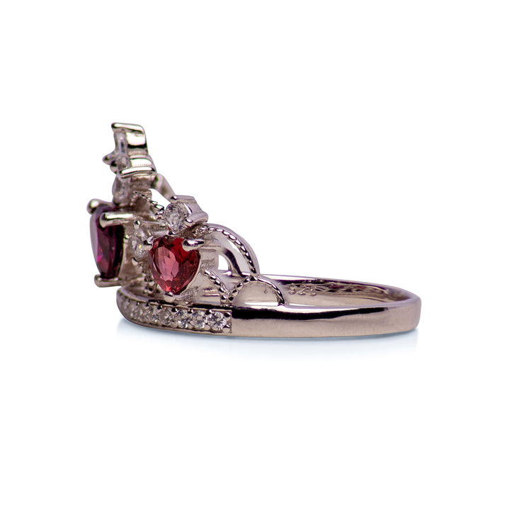 Garnet & Diamond Simulant Royal Crown Ring
