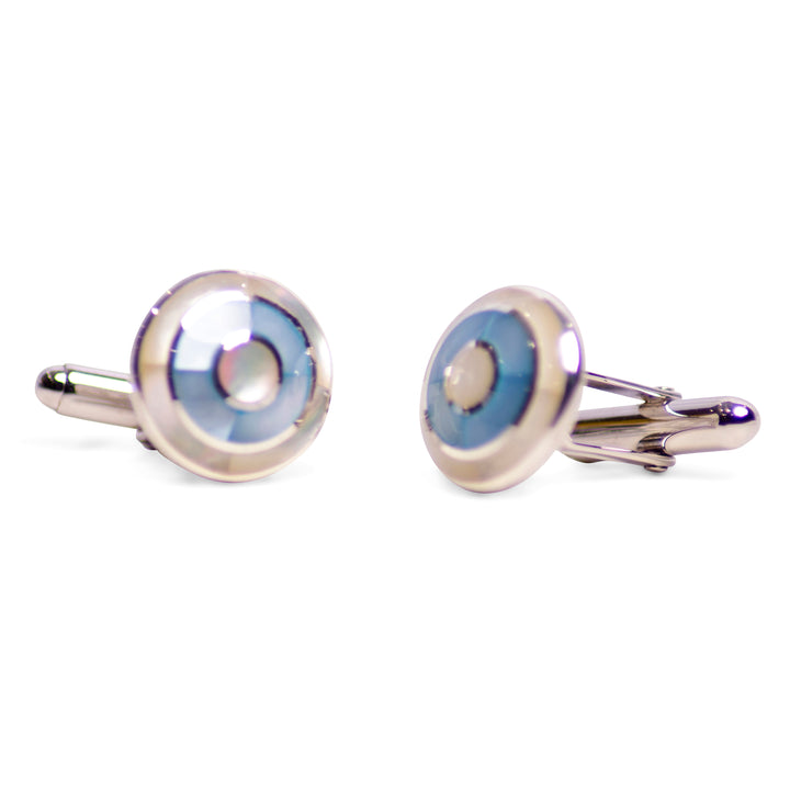 Blue & White Pearl Bullseye Sterling Silver Cufflinks | SilverAndGold