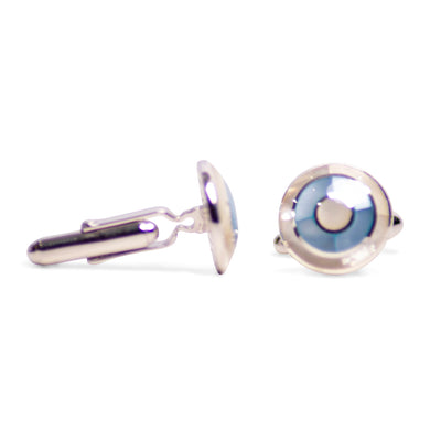 Blue & White Pearl Bullseye Sterling Silver Cufflinks | SilverAndGold