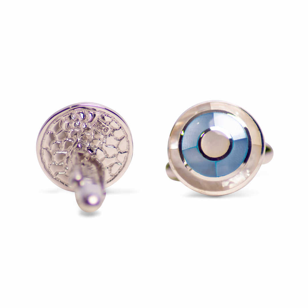 Blue & White Pearl Bullseye Sterling Silver Cufflinks | SilverAndGold