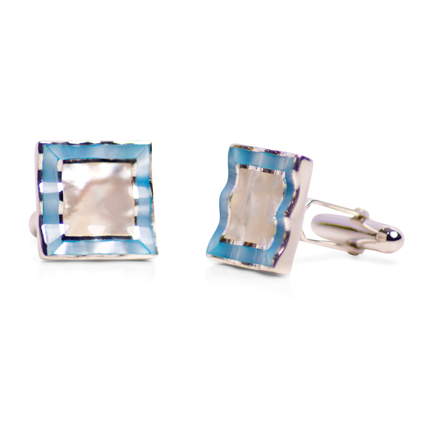 Blue & Mother of Pearl Sterling Silver Cufflinks | SilverAndGold