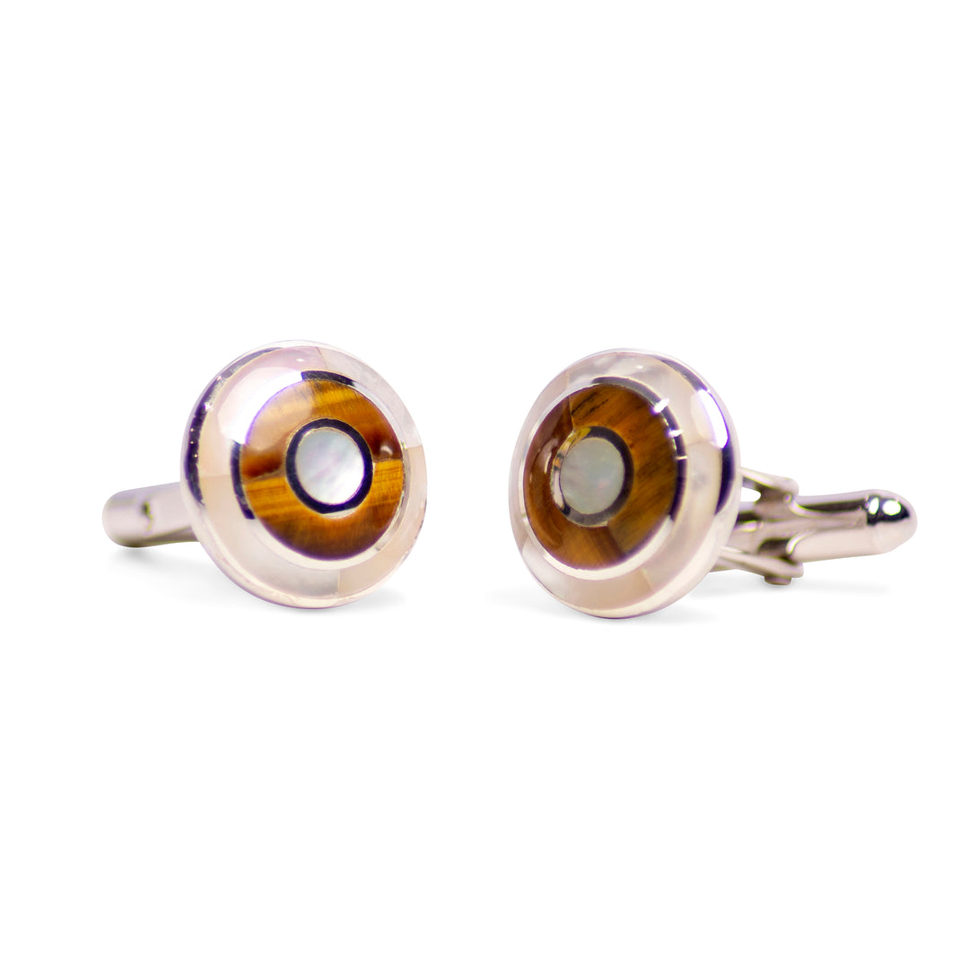 Tiger Eye & Mother of Pearl Bullseye Cufflinks | SilverAndGold