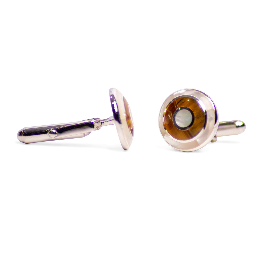 Tiger Eye & Mother of Pearl Bullseye Cufflinks | SilverAndGold