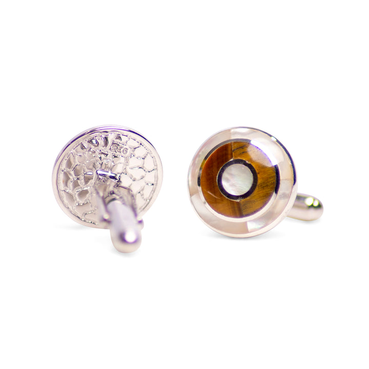 Tiger Eye & Mother of Pearl Bullseye Cufflinks | SilverAndGold