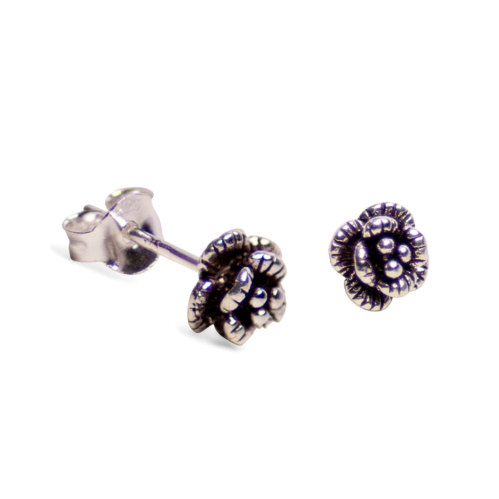 Petite Floral Oxidized Silver Earrings