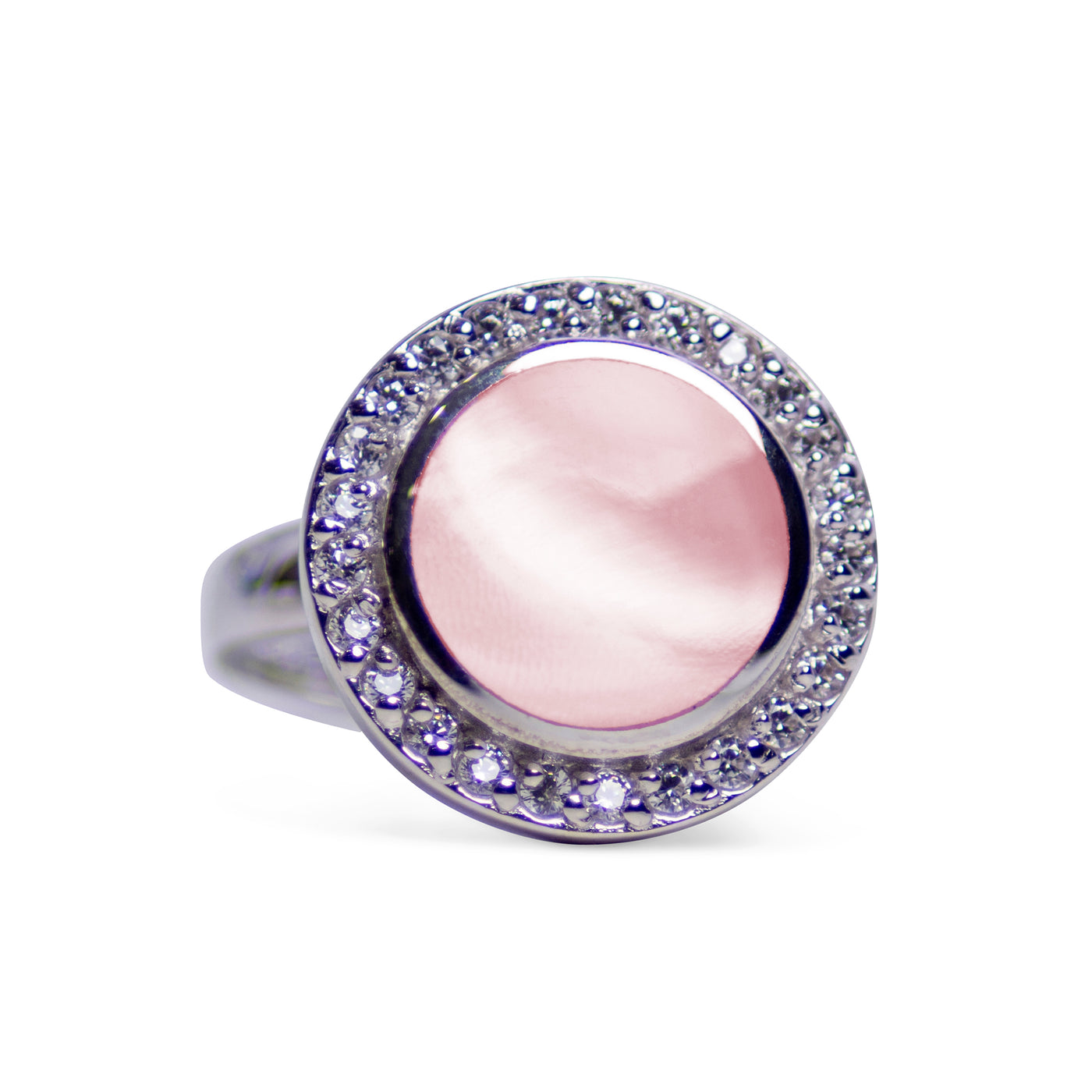 Pink Mother of Pearl & Cubic Zirconia Halo Ring | SilverAndGold