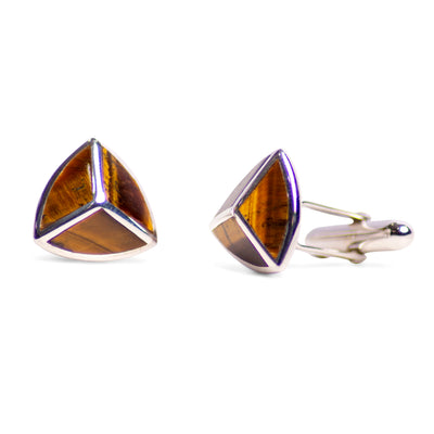 Tiger Eye & Sterling Silver Triangular Cufflinks | SilverAndGold