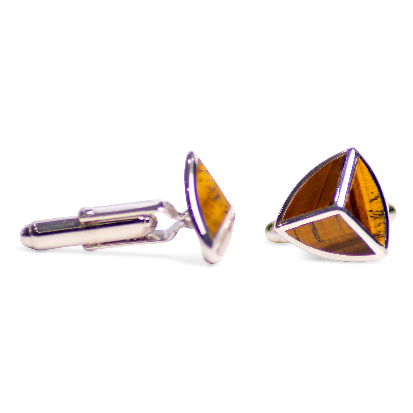 Tiger Eye & Sterling Silver Triangular Cufflinks | SilverAndGold