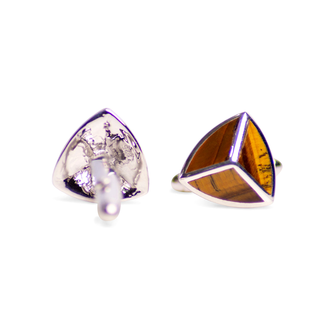 Triangular Tiger Eye Silver Cufflinks