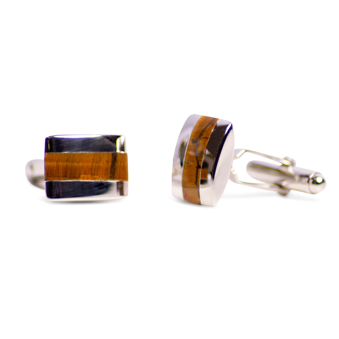 Rectangular Tiger Eye & Sterling Silver Cufflinks | SilverAndGold