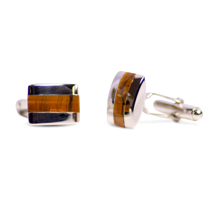 Rectangular Tiger Eye & Sterling Silver Cufflinks | SilverAndGold