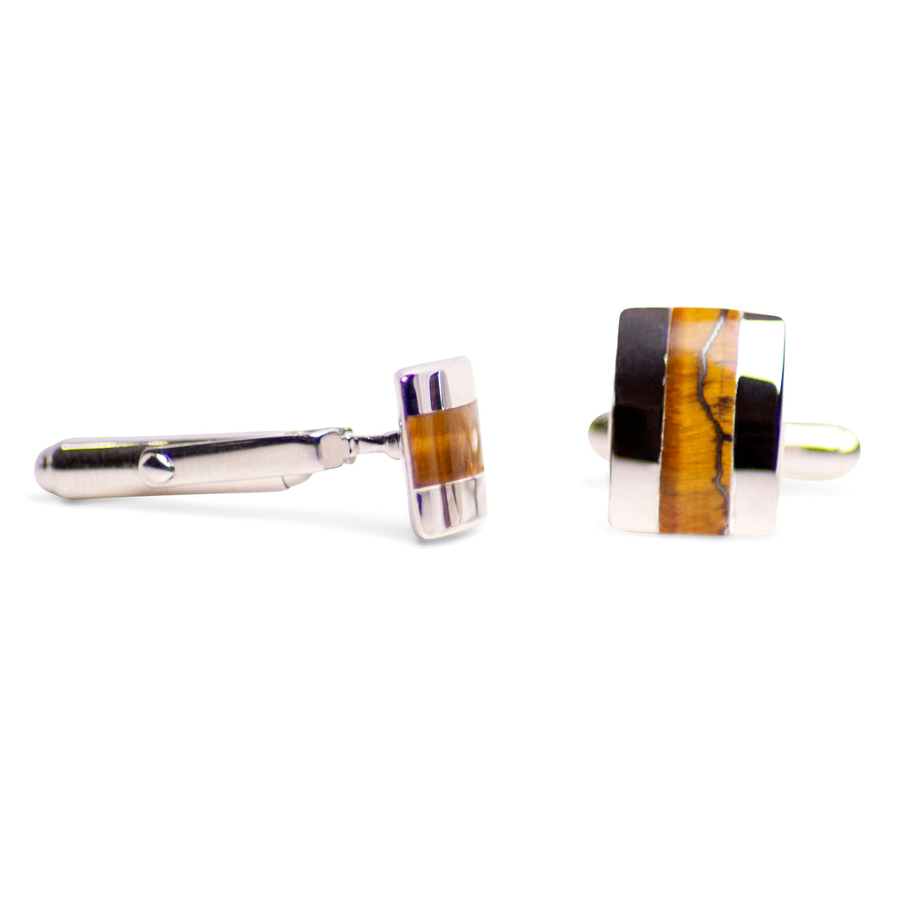 Rectangular Tiger Eye & Sterling Silver Cufflinks | SilverAndGold