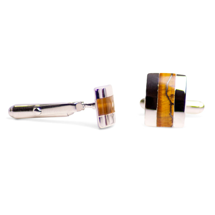 Rectangular Tiger Eye & Sterling Silver Cufflinks | SilverAndGold